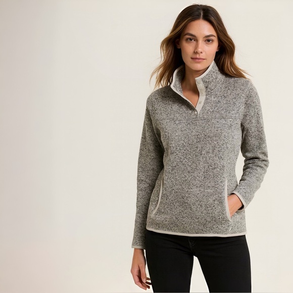 [🛍️2for$20🛍️ [m] EDDIE BAUER snap pullover fleece sweater heather grey - Picture 1 of 7